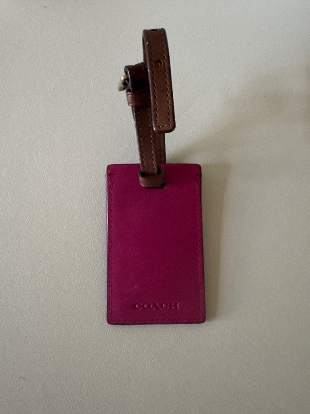 Vintage Coach Pink Leather Luggage Tag with Brown Strap